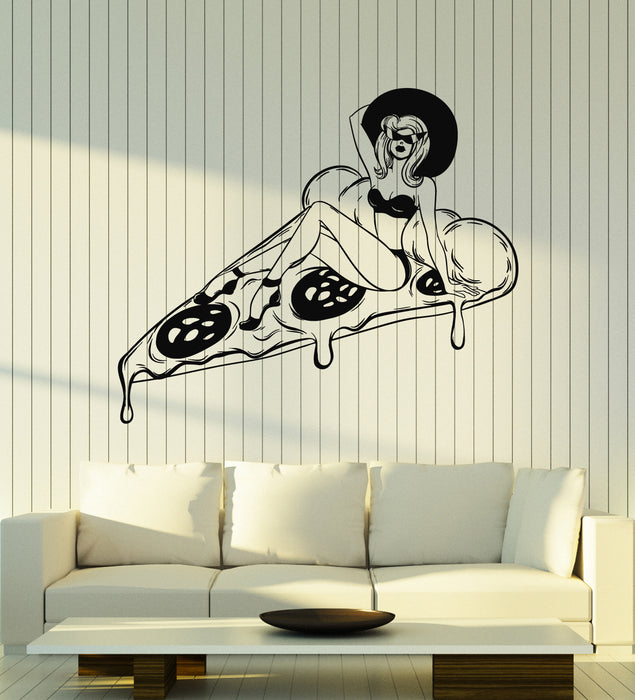 Vinyl Wall Decal Pizzeria Pizza Slice Sexy Girl Swimsuit Stickers Mural (g5689)