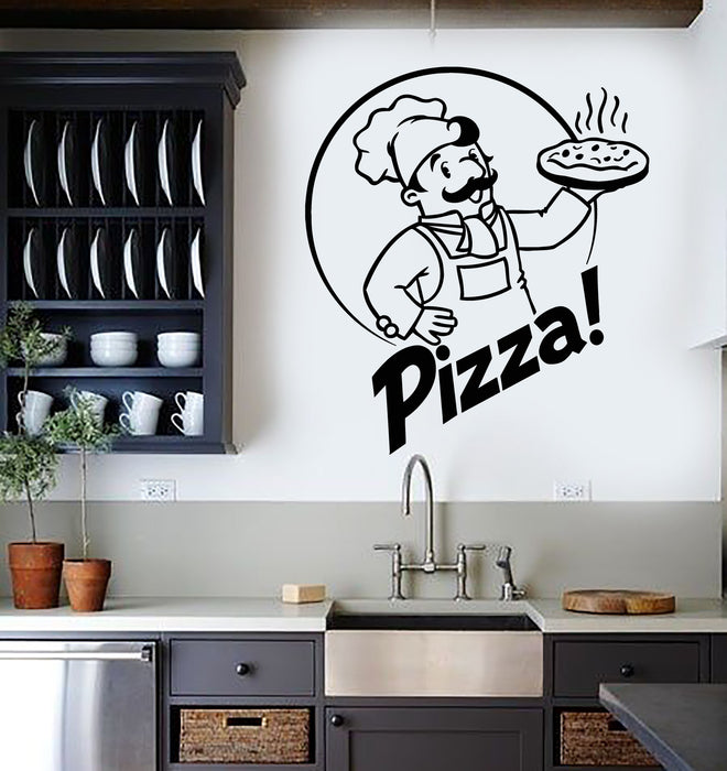 Vinyl Wall Decal Pizza Chef Pizzeria Store Italian Food Tasty Menu Stickers Mural (g2961)