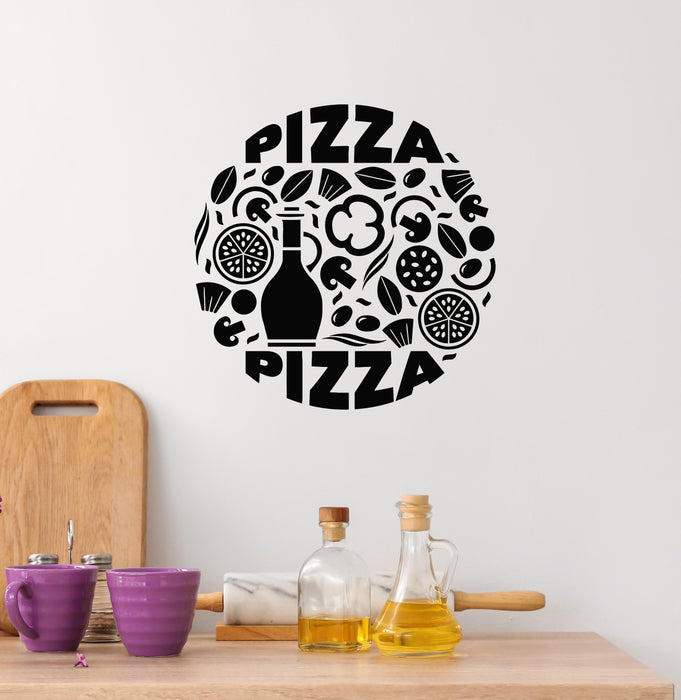 Vinyl Wall Decal Oil Olives Mushrooms Italian Pizza Slice Pizzeria Stickers Mural (g6524)