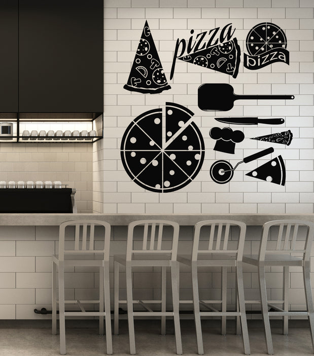 Vinyl Wall Decal Pizza Slice Pizzeria Chef's Hat Menu Cafe Stickers Mural (g7996)