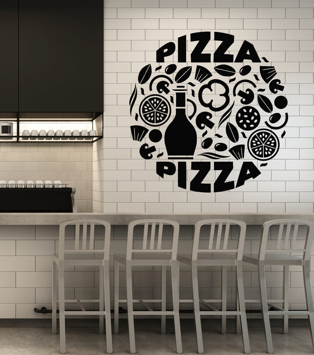 Vinyl Wall Decal Oil Olives Mushrooms Italian Pizza Slice Pizzeria Stickers Mural (g6524)