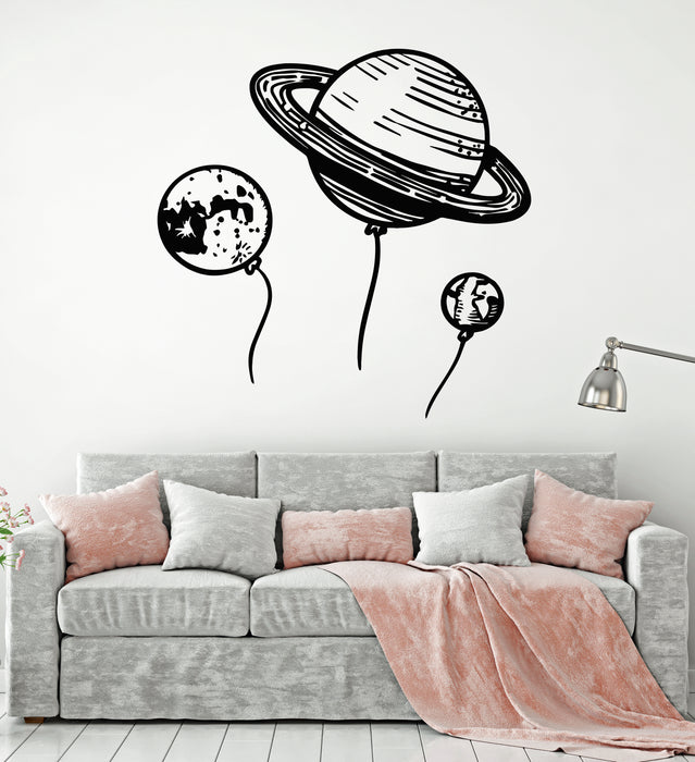 Vinyl Wall Decal Cartoon Space Universe Planets Kids Bedroom Stickers Mural (g2567)