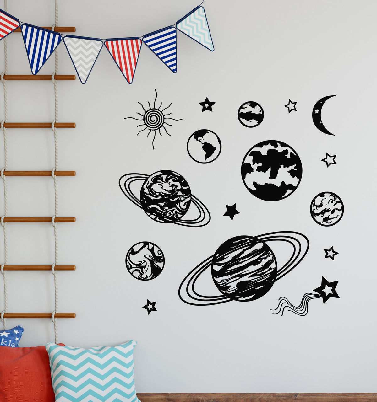 Vinyl Wall Decal Moon Sun Space Saturn Planets Stars Kids Room Sticker ...