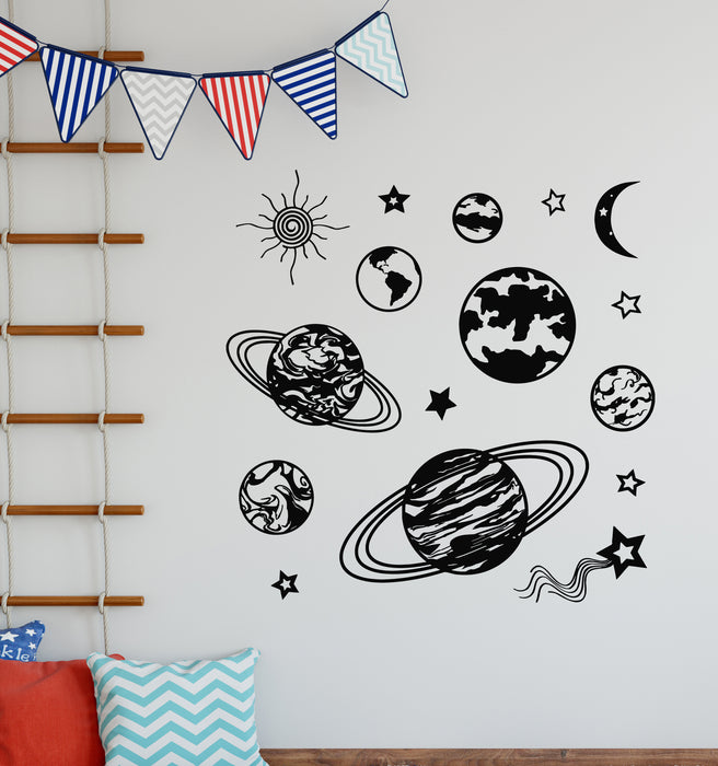 Vinyl Wall Decal Moon Sun Space Saturn Planets Stars Kids Room Stickers Mural (g6911)