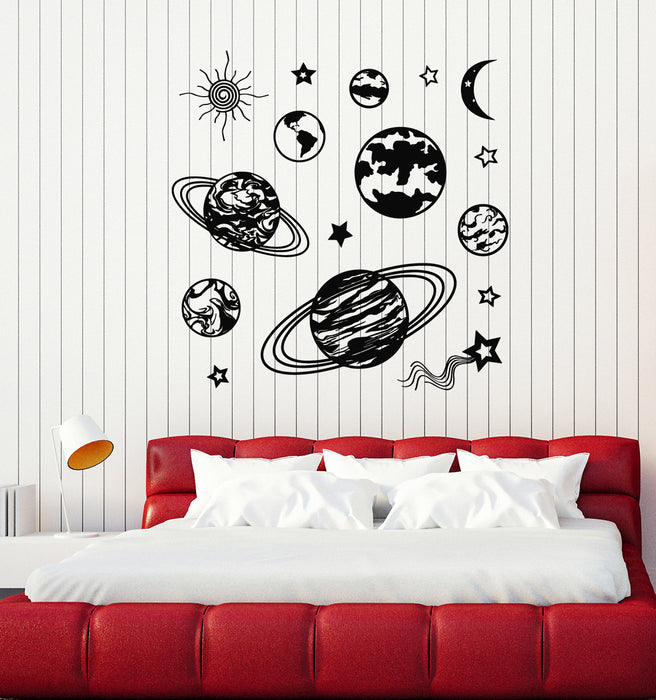 Vinyl Wall Decal Moon Sun Space Saturn Planets Stars Kids Room Stickers Mural (g6911)