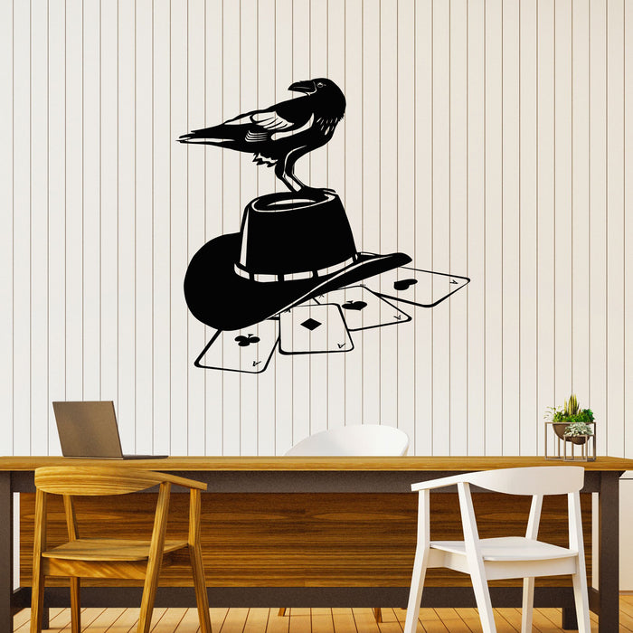 Vinyl Wall Decal Playing Card Games Poker Black Raven Hat Stickers Mural (g8399)