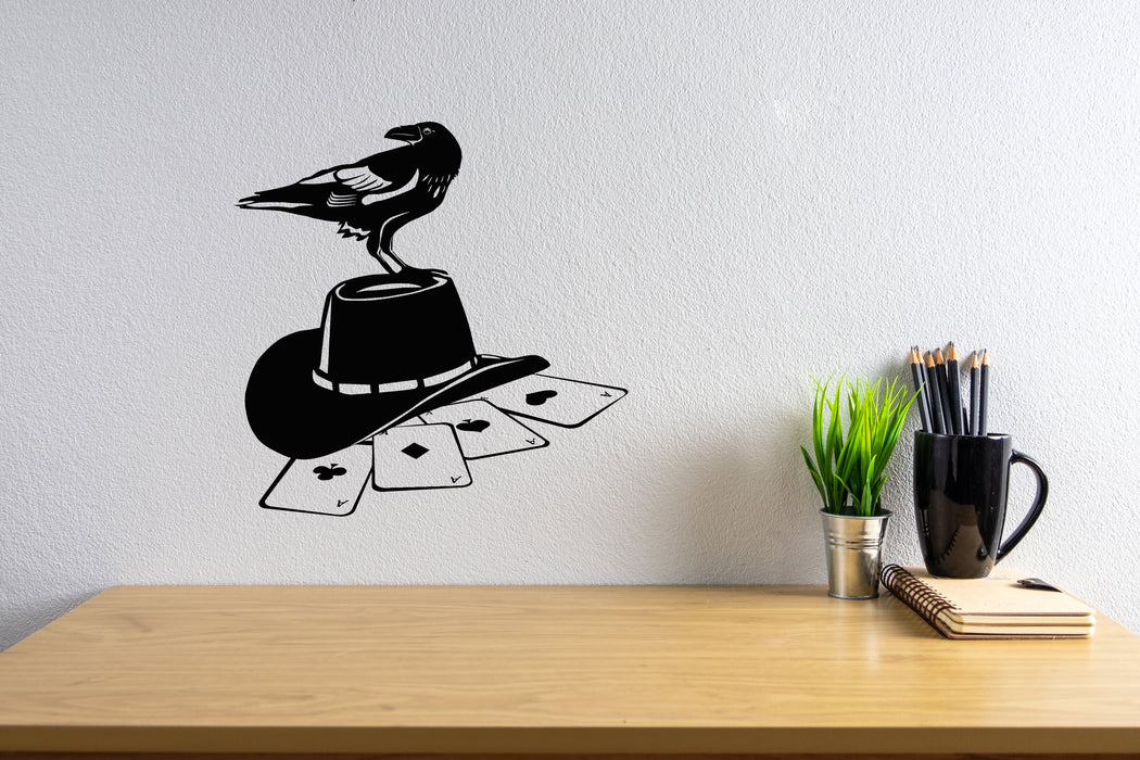 Vinyl Wall Decal Playing Card Games Poker Black Raven Hat Stickers Mural (g8399)