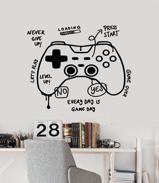 Vinyl Wall Decal Teen Play Room Game Over Joystick Let's Play Stickers Mural (g5084)
