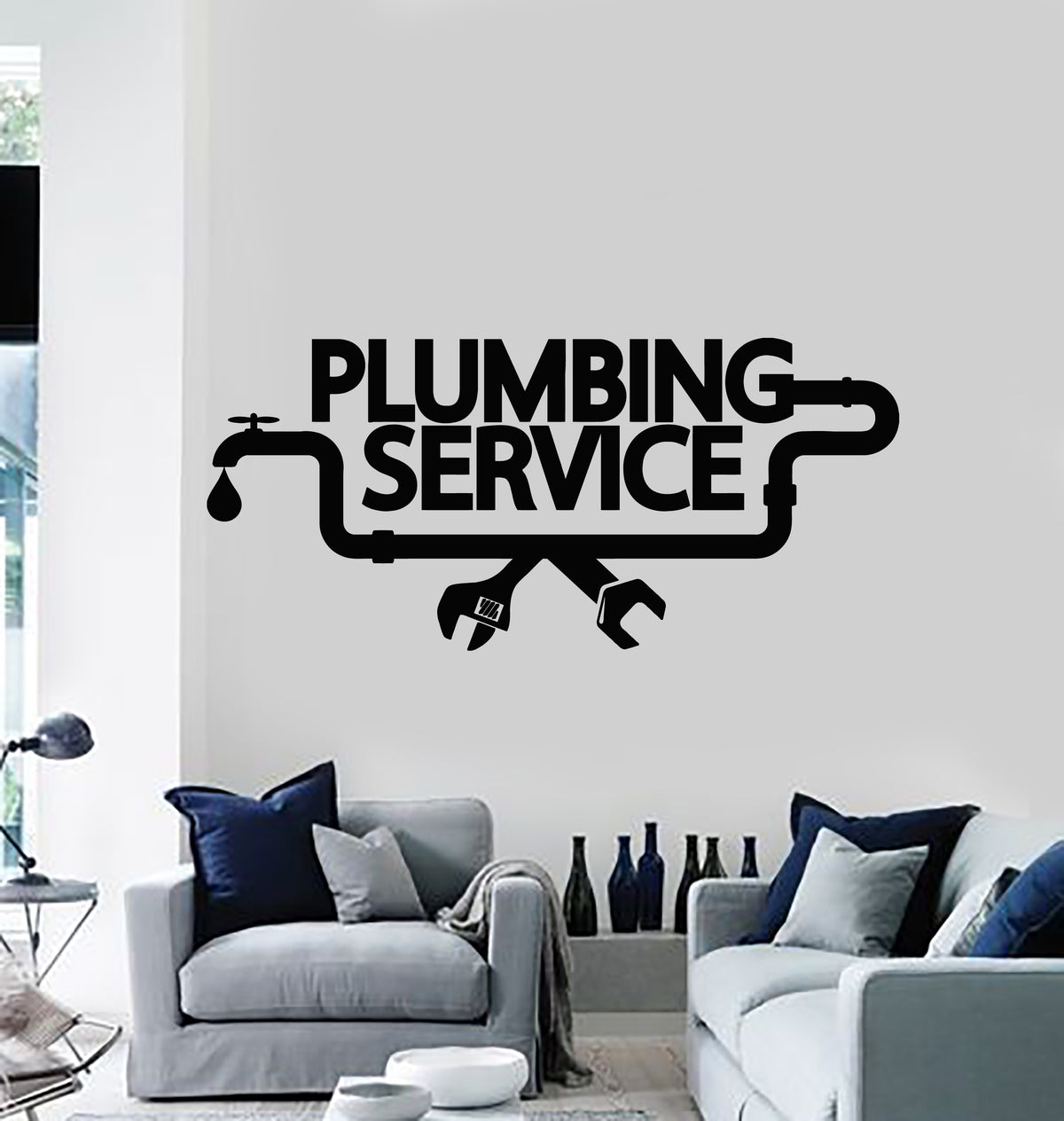 Vinyl Wall Decal Pipes Plumbing Service Plumber Repair Stickers Mural ...