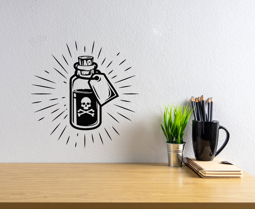 Vinyl Wall Decal Skull Bone Vial Of Poison Glass Bottle Venom Stickers Mural (g7881)