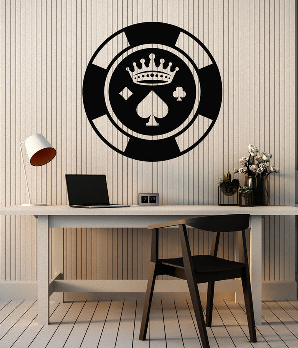 Vinyl Wall Decal Chip Crown Playing Room Poker Gambling Stickers Mural (g7004)