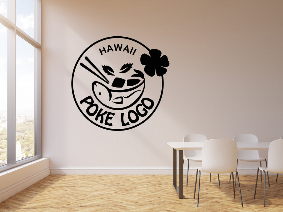 Vinyl Wall Decal Hawaiian Food Poke Fish Sea Food Cafe Logo Stickers Mural (g3852)