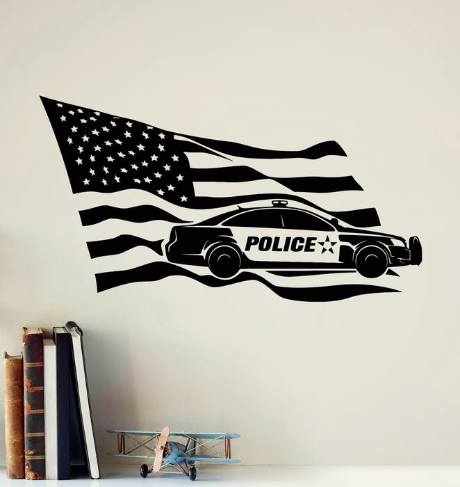 Vinyl Wall Decal Police Auto Car Department American Flag Stickers Mural (g5734)