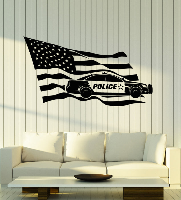 Vinyl Wall Decal Police Auto Car Department American Flag Stickers Mural (g5734)