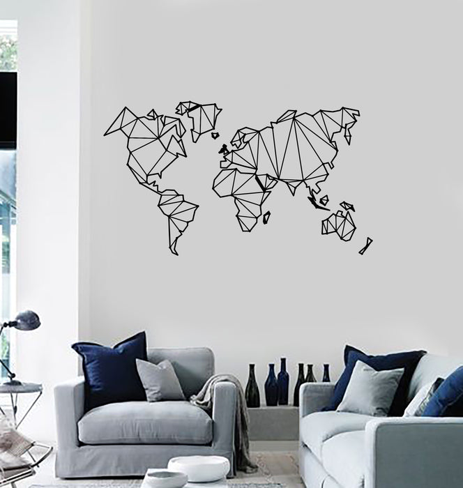 Vinyl Wall Decal Living Room Polygonal World Map Travel Tourism Stickers Mural (g3741)
