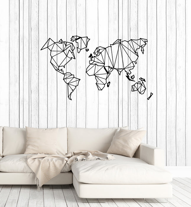 Vinyl Wall Decal Living Room Polygonal World Map Travel Tourism Stickers Mural (g3741)