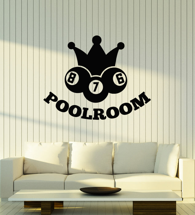 Vinyl Wall Decal Poolroom Crown Balls Cue Billiards Hobbies Stickers Mural (g1453)