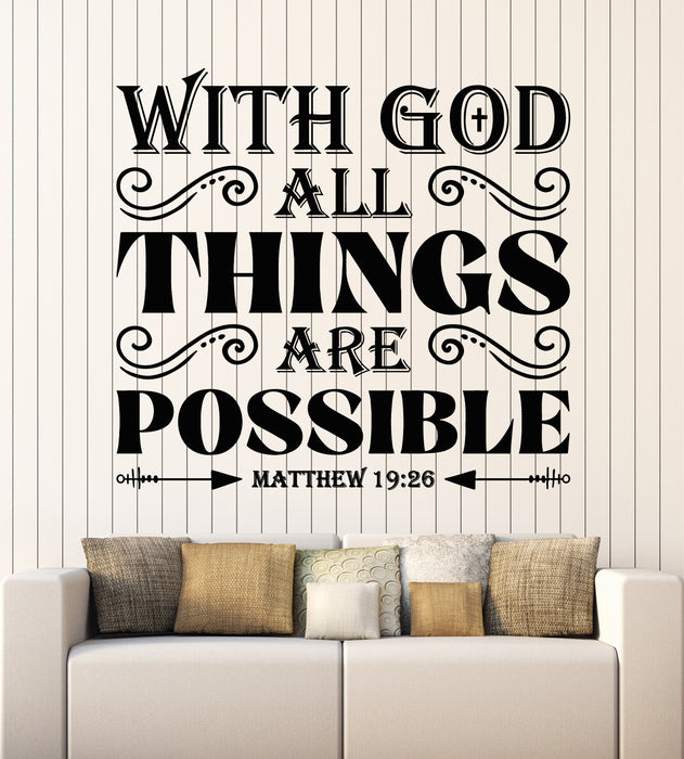 Vinyl Wall Decal Christian Quote Words God Possible Religion Stickers Mural (g7728)