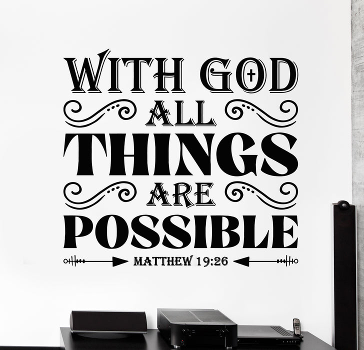 Vinyl Wall Decal Christian Quote Words God Possible Religion Stickers Mural (g7728)