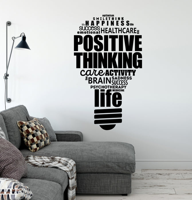 Vinyl Wall Decal Positive Thinking Inspirational Words Lightbulb Happiness Stickers Mural (ig6230)
