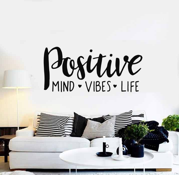 Vinyl Wall Decal Positive Vibes Life Hearts Quote Words Art Decor Stickers Mural (g960)