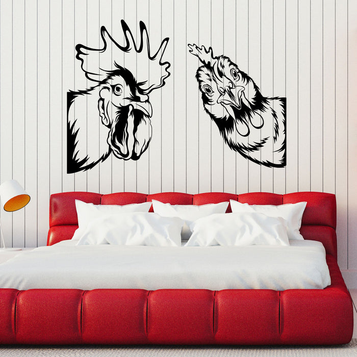 Poultry Vinyl Wall Decal Funny Home Birds Decor for Butcher Shop Hen and Rooster Stickers Mural (k070)