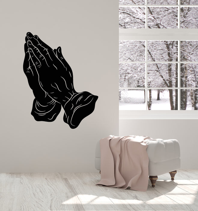 Vinyl Wall Decal Prayer Room Praying Hands Religious Symbol Stickers Mural (g1779)