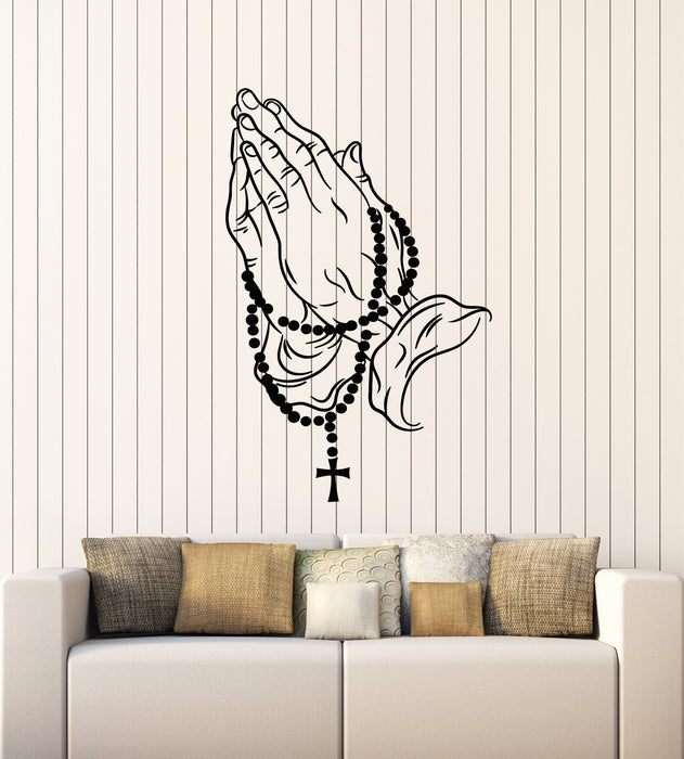 Vinyl Wall Decal Beads Cross Hands Christian Prayer Room Stickers Mural (g1795)