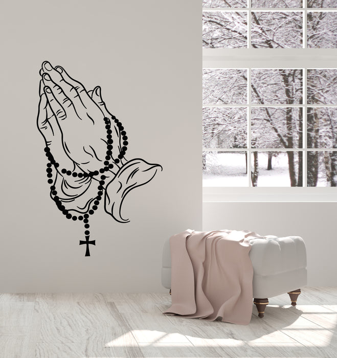 Vinyl Wall Decal Beads Cross Hands Christian Prayer Room Stickers Mural (g1795)