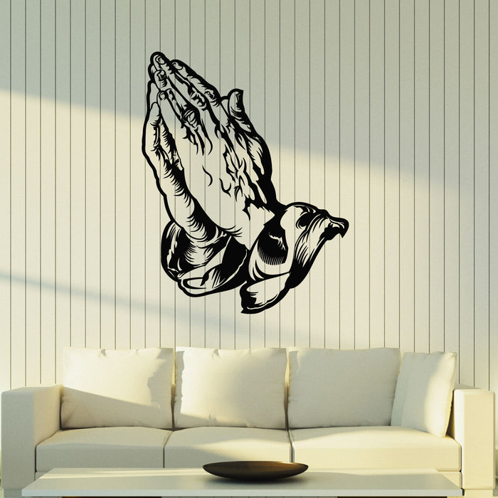 Vinyl Wall Decal Cross Hands Christian Prayer Room Religion Stickers Mural (g8327)