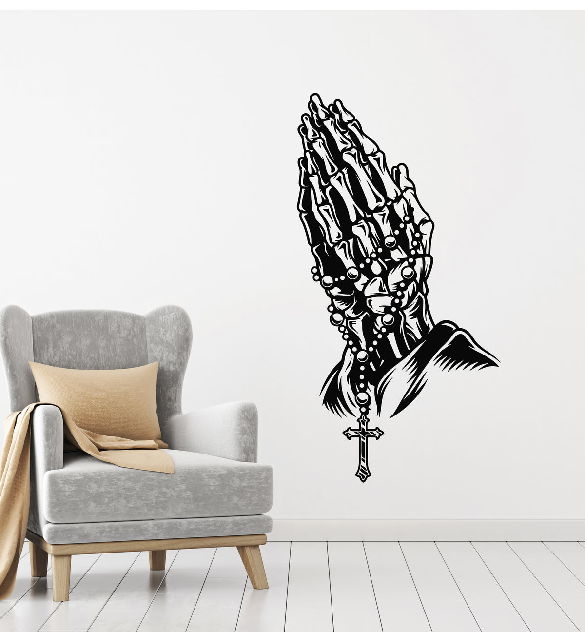 Vinyl Wall Decal Cross Skull Bones Hands Christian Prayer Room Sticker