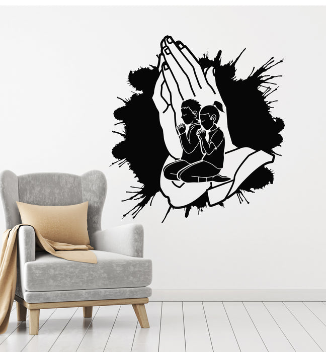 Vinyl Wall Decal Children Pray Religion Hands Prayer Room Stickers