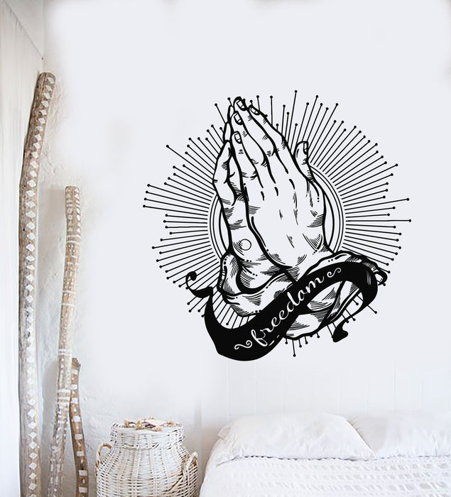 Vinyl Wall Decal Freedom Lettering Pray Praying Room Hands Stickers Mural (g5645)