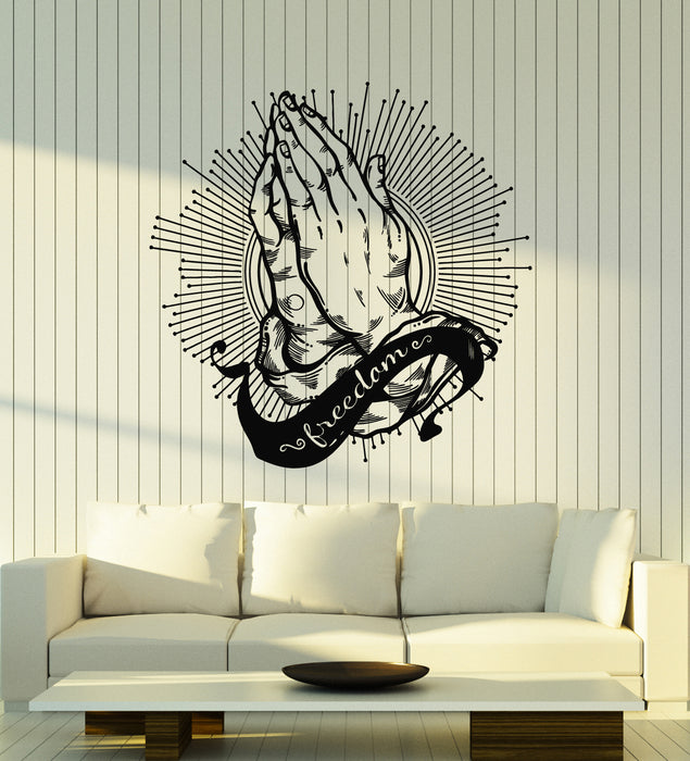 Vinyl Wall Decal Freedom Lettering Pray Praying Room Hands Stickers Mural (g5645)