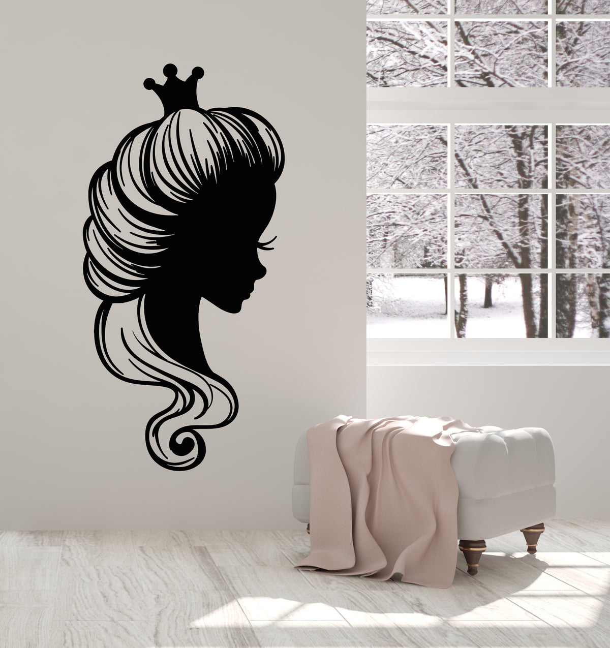 Vinyl Wall Decal Princess Face Profile Hair Salon Crown Stickers Mural ...