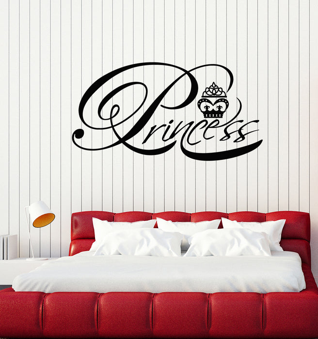 Vinyl Wall Decal Crown Princess Word Bedroom Girl Room Stickers Mural (g4327)