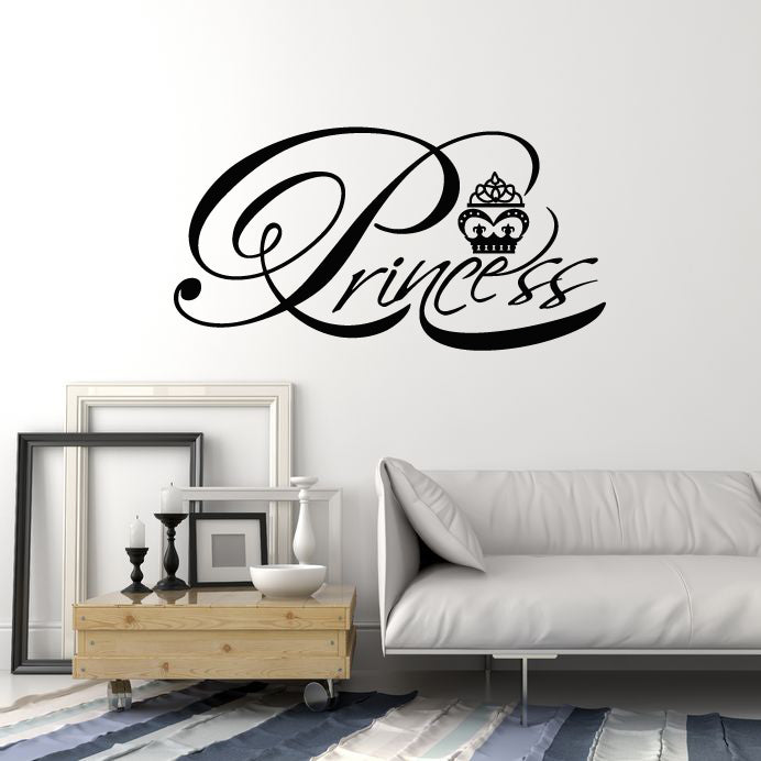 Vinyl Wall Decal Crown Princess Word Bedroom Girl Room Stickers Mural (g4327)