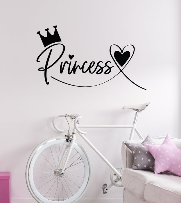 Vinyl Wall Decal Lettering Princess Child Room Crown Heart Stickers Mural (g6382)