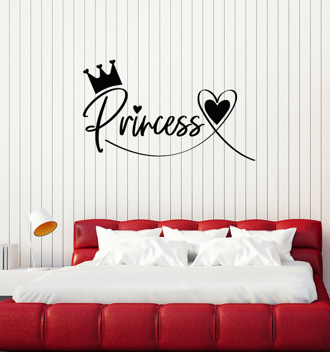 Vinyl Wall Decal Lettering Princess Child Room Crown Heart Stickers Mural (g6382)