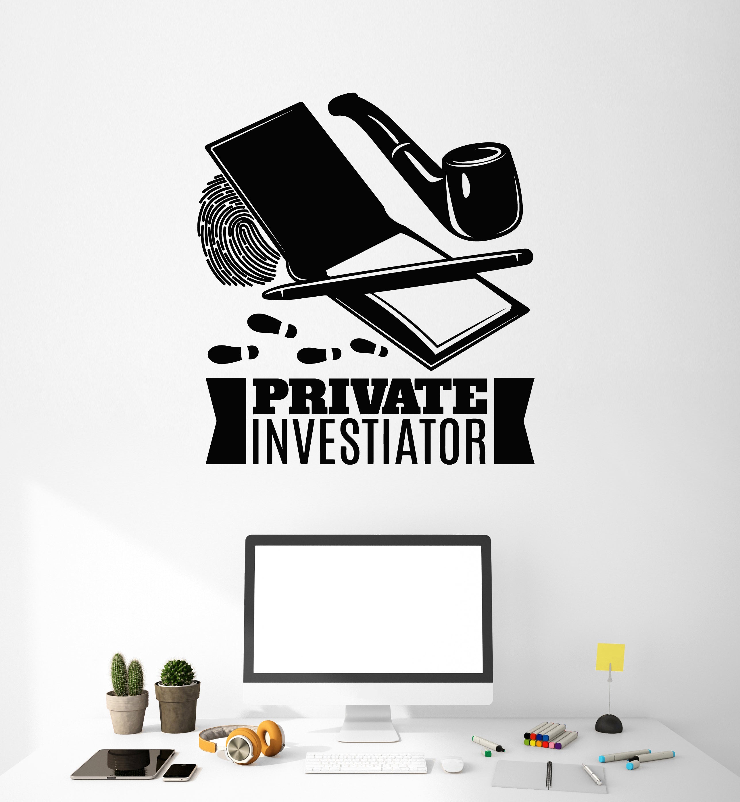 Investigation Sticker Vinyl Wall Decal Detective Private Investigator Fingerprint Sleuth Tub ...