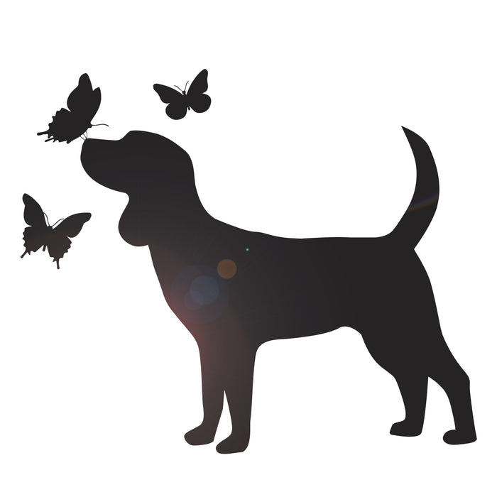 Vinyl Wall Decal Puppy Dog with Butterflies Silhouette Pet Shop Grooming Stickers Mural (ig6275)