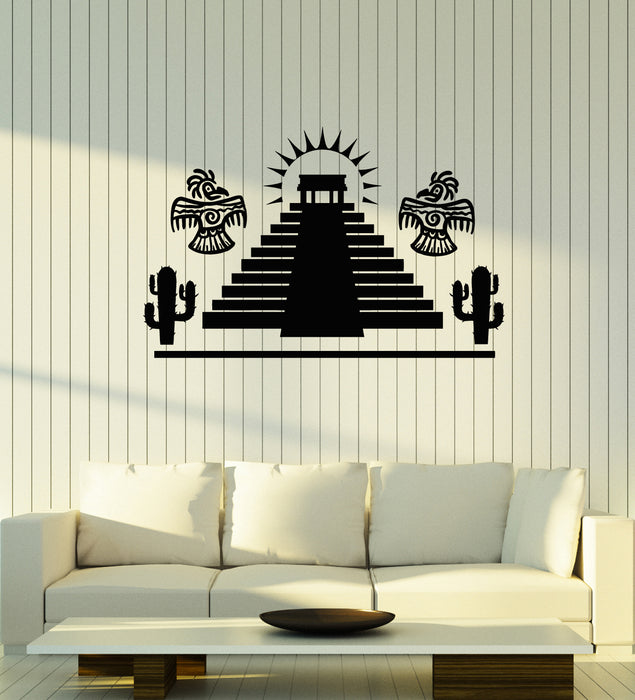 Vinyl Wall Decal Ancient Aztec Pyramid Maya Cactus Birds Stickers Mural (g6799)