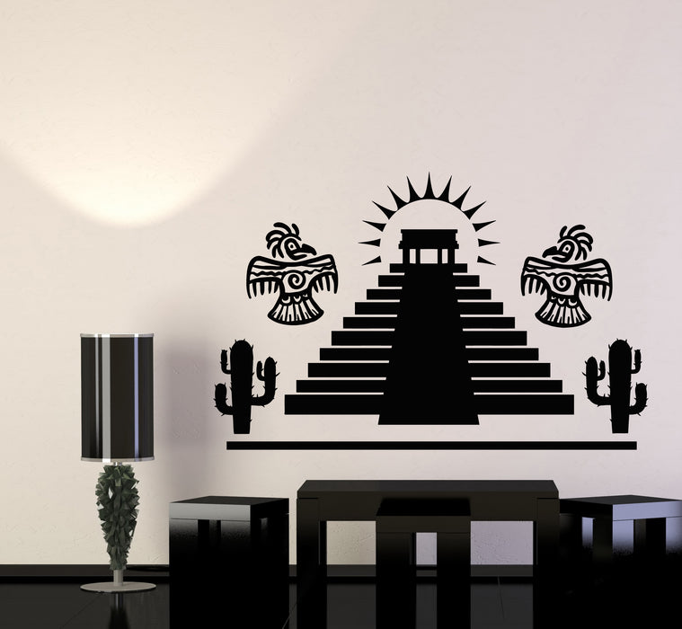 Vinyl Wall Decal Ancient Aztec Pyramid Maya Cactus Birds Stickers Mural (g6799)