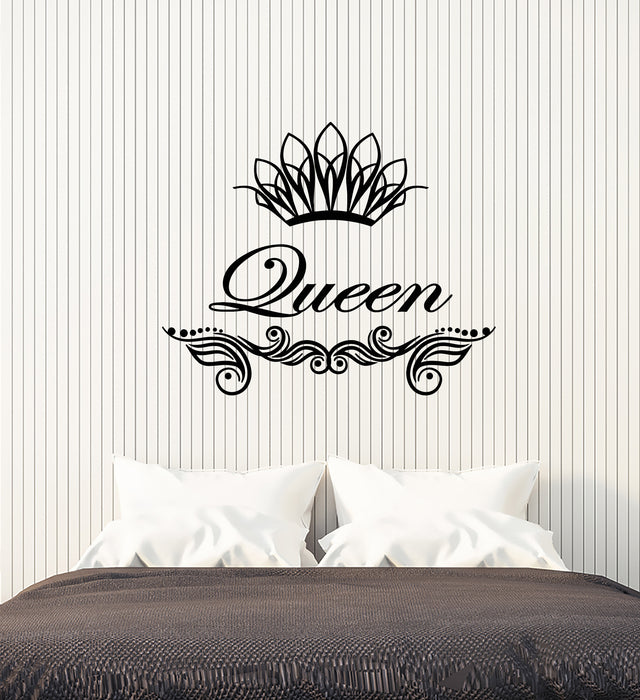 Vinyl Wall Decal Words Queen Abstrate Crown Floral Ornament Stickers Mural (g3465)