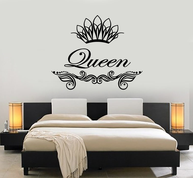 Vinyl Wall Decal Words Queen Abstrate Crown Floral Ornament Stickers Mural (g3465)