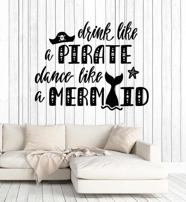 Vinyl Wall Decal Sea Ocean Quote Phrase Pirate Mermaid Stickers Mural (g2402)