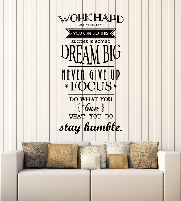 Vinyl Wall Decal Motivation Office Space Work Hard Dream Big Quote Words Decor Stickers Mural (g2706)