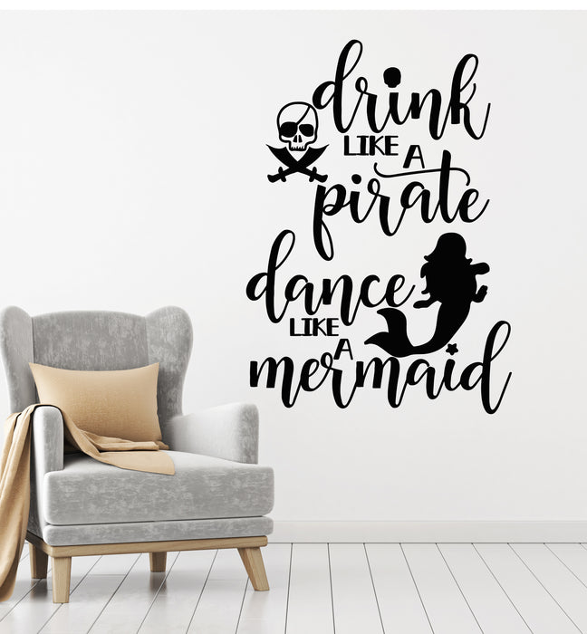 Vinyl Wall Decal Quote Phrase Pirate Mermaid Marine Design Art Stickers Mural (g1663)