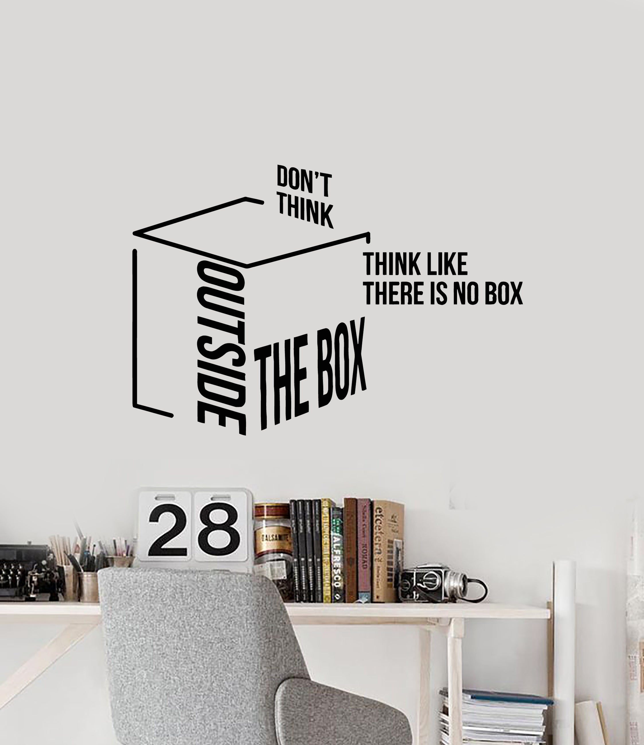 Vinyl Wall Decal Think Outside The Box Motivation Quote Office Idea St ...