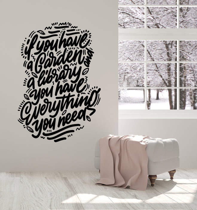 Vinyl Wall Decal Library Garden Books Reading Room Phrase Words Stickers Mural (g3525)